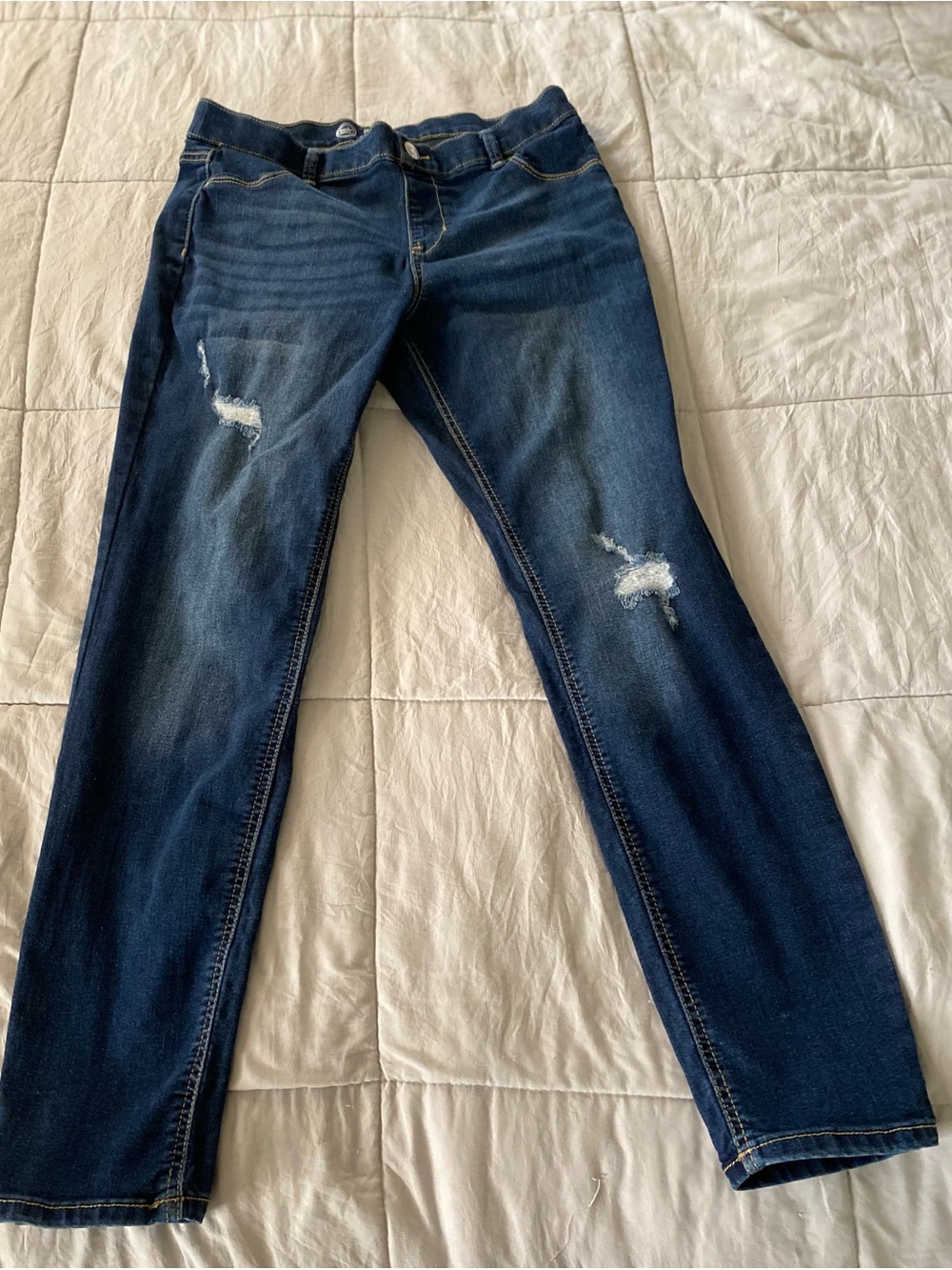 Kids Dark Blue Distressed Stretch Jeans